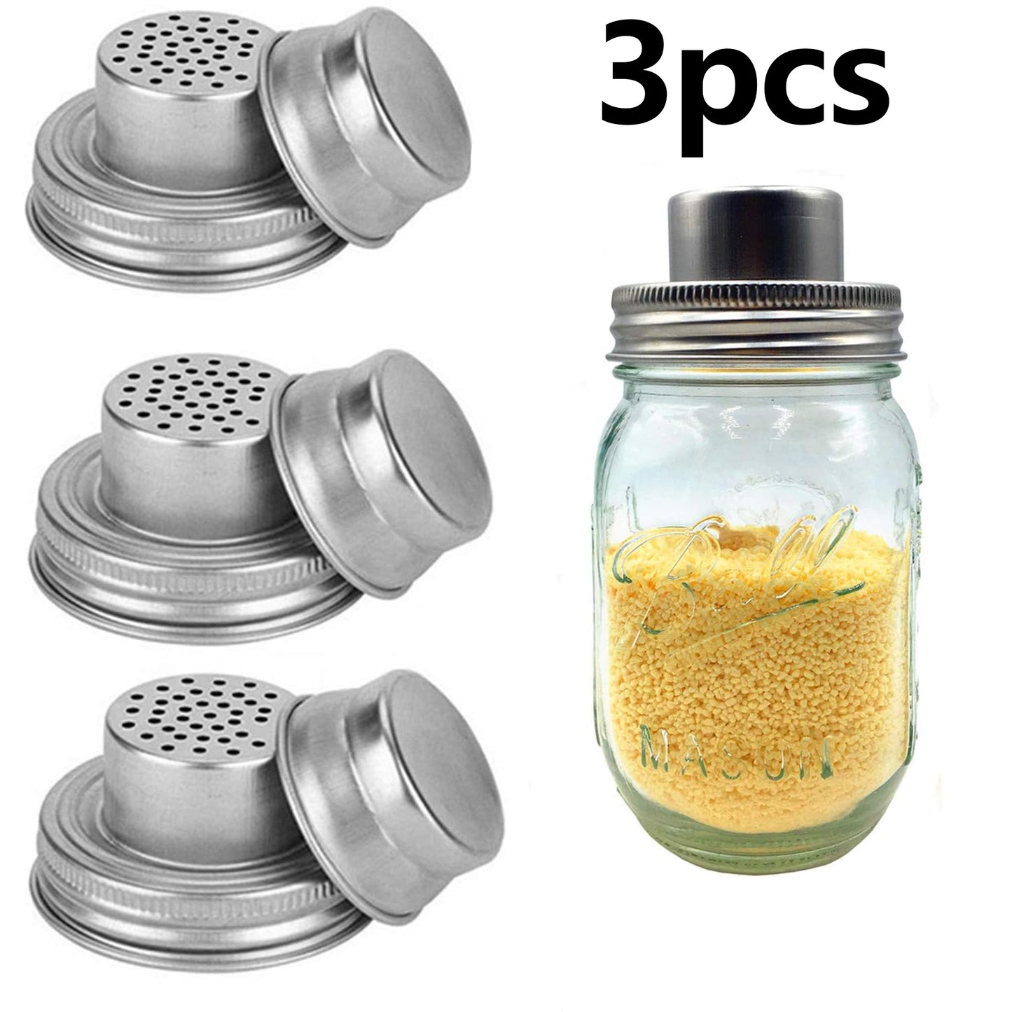 3 Pcs/set of Stainless Steel Mason Jar Shaker Lids Caps