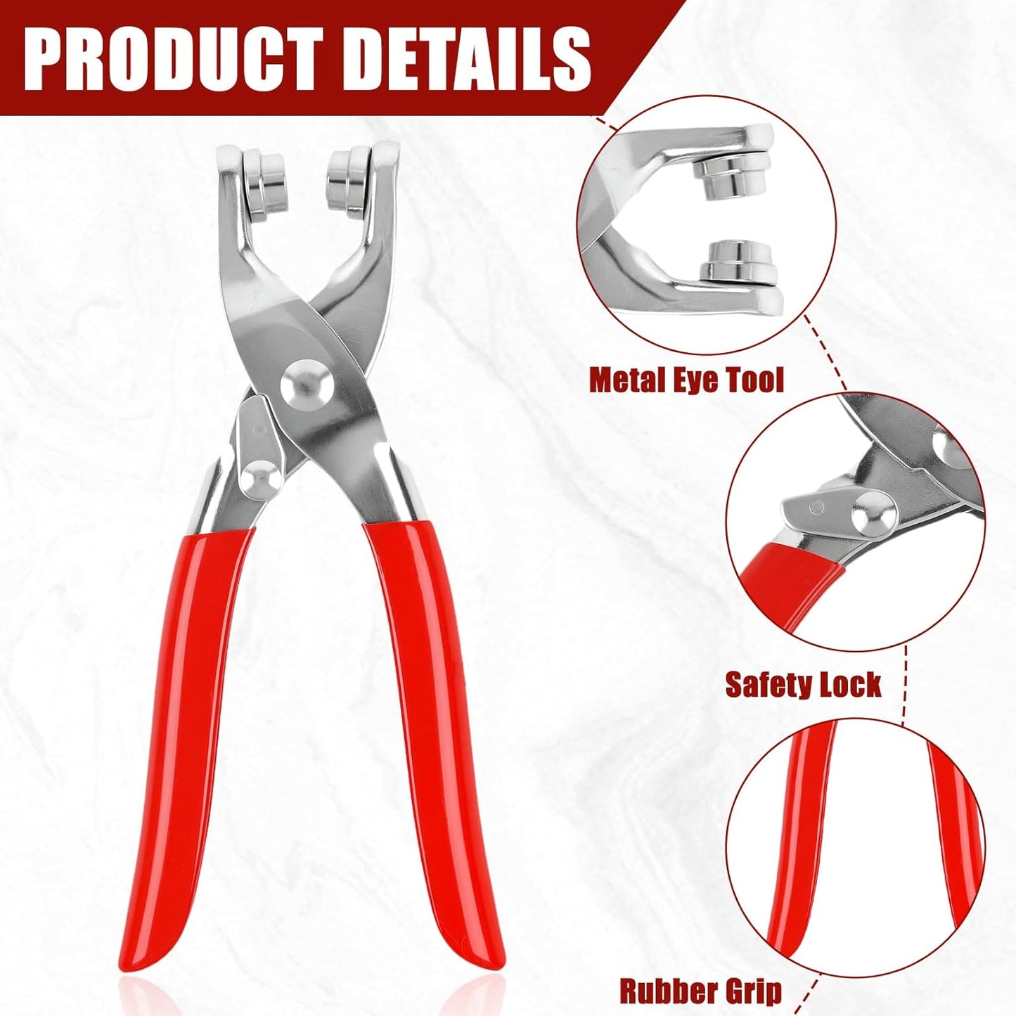 Universal Handheld Metal Snaps Buttons Plier with 50 Pairs of Metal Eyelets - Pearl Snap Button Kit for DIY Small Fabric Sewing