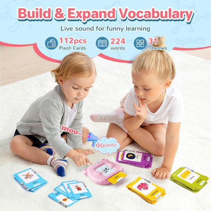 Spanish & English 224 Words Alphabet Bilingual Talking Flash Cards for 3-8 Years Toddlers