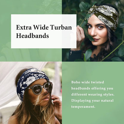 6pcs 7'' Floral Printed Turban Headbands Set - Boho Hair Band Twist Hair Accessories for Women