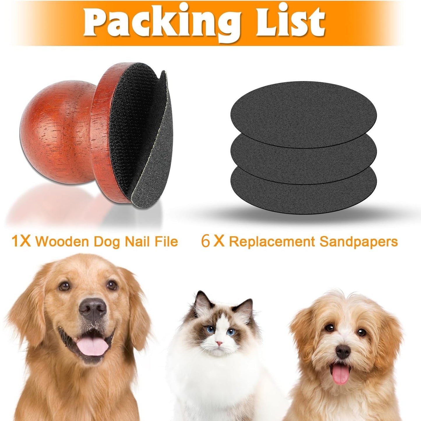 Portable Dog Nail Scratch Board, Solid Wood Pet Nail File with 6 PCS Sandpaper