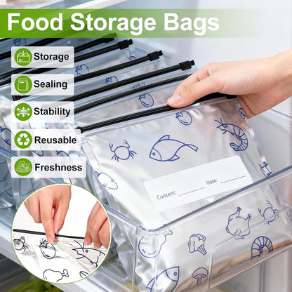 10Pcs Reusable Aluminum Foil Sealable Storage Bags,Seafood Meat Self-sealing Freezer Bags,bags with labels and zippersmade