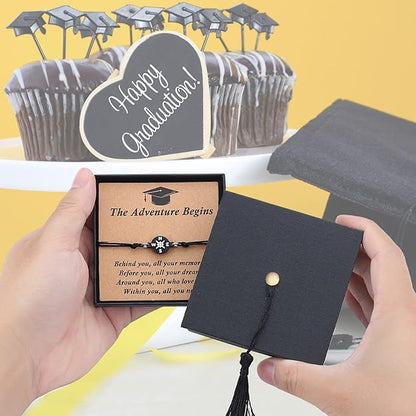 2pcs Unique Grad Cap Box - Adjustable Unisex Bracelet for Primary/Middle School/High School/College Grads