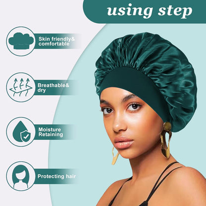 4Pcs Satin Bonnet Silk Bonnet, Hair Bonnet for Sleeping, Elastic Wide Band Silk Sleep Cap, Soft and Breathable