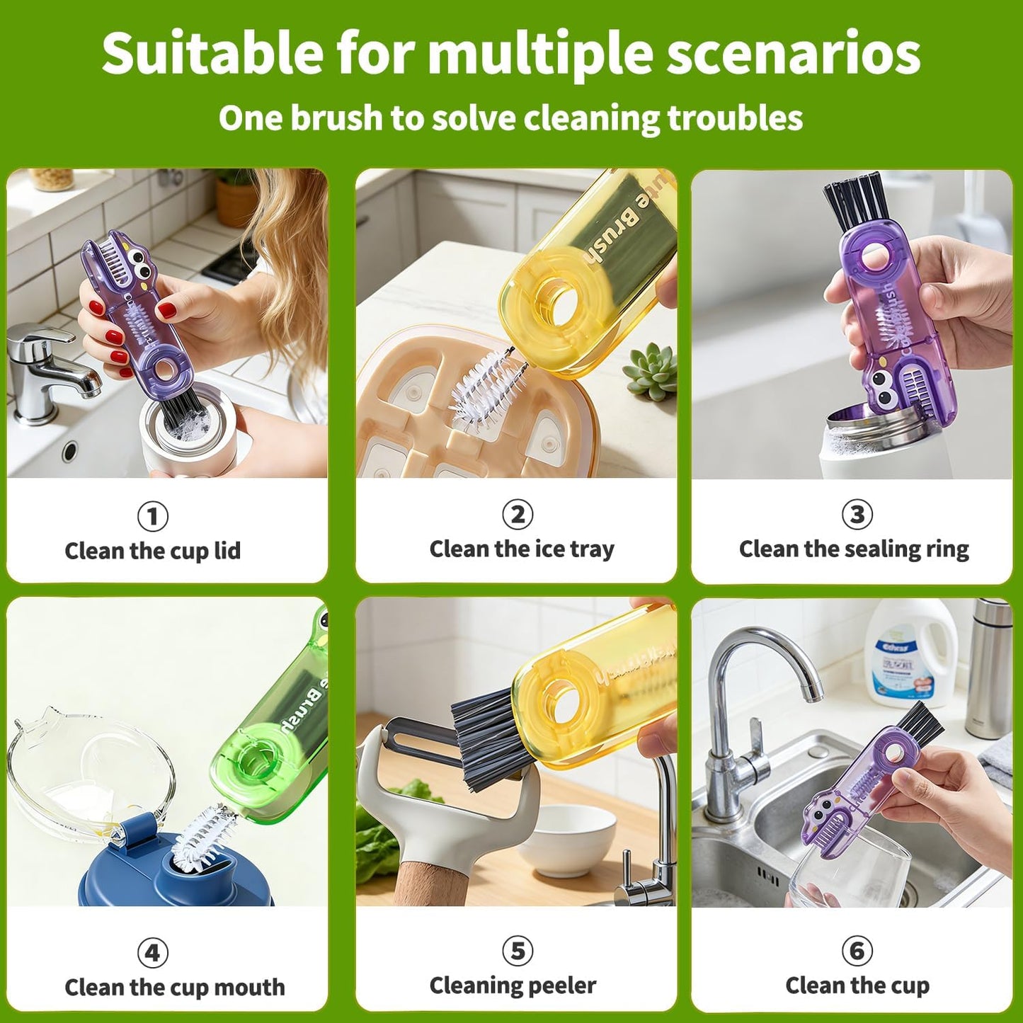 3 in 1 Cup Lid Gap Cleaning Brush Set, Multifunctional Bottle Cleaning Brush