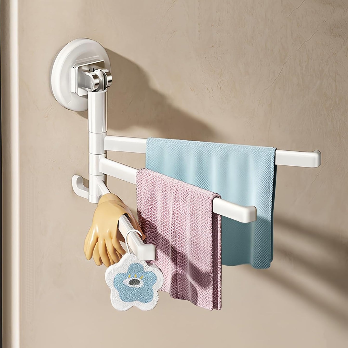 Wall Mounted Nail Free Installation Suction Cup Towel Bar - Swivel Towel Racks for Bathroom
