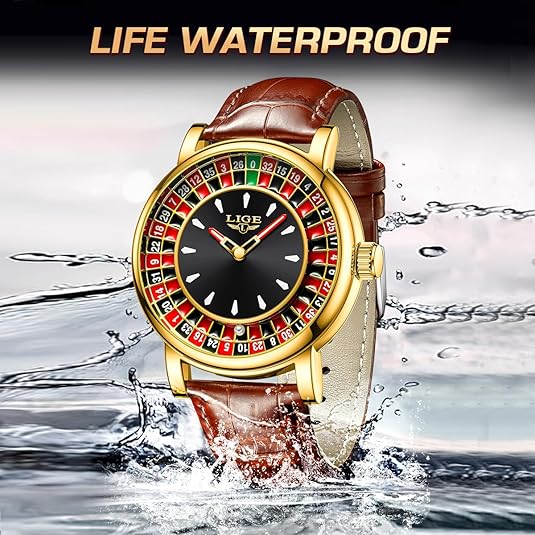 Unique Luxury Quartz Analog Roulette Leather Watch for Men