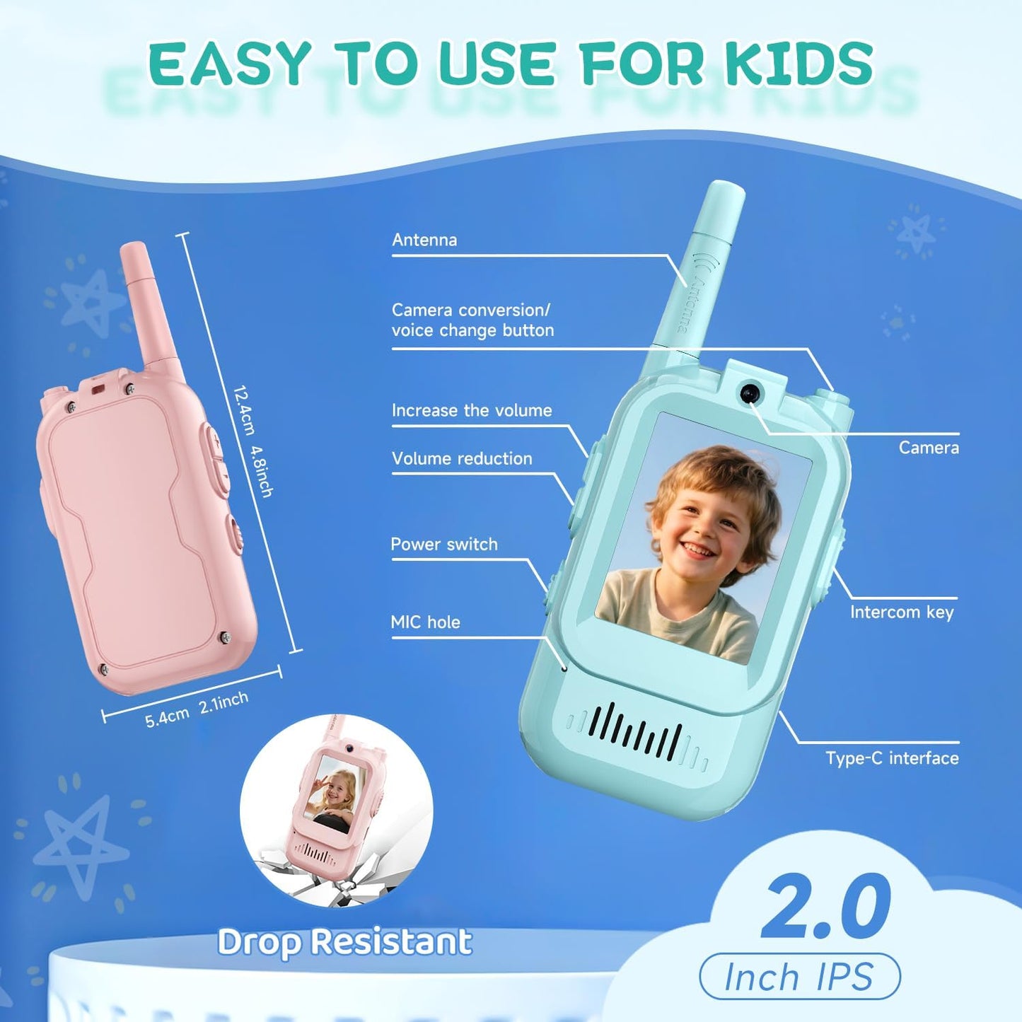 Handheld 2 Pack Rechargeable Video Intercom Kids Walkies Talkies
