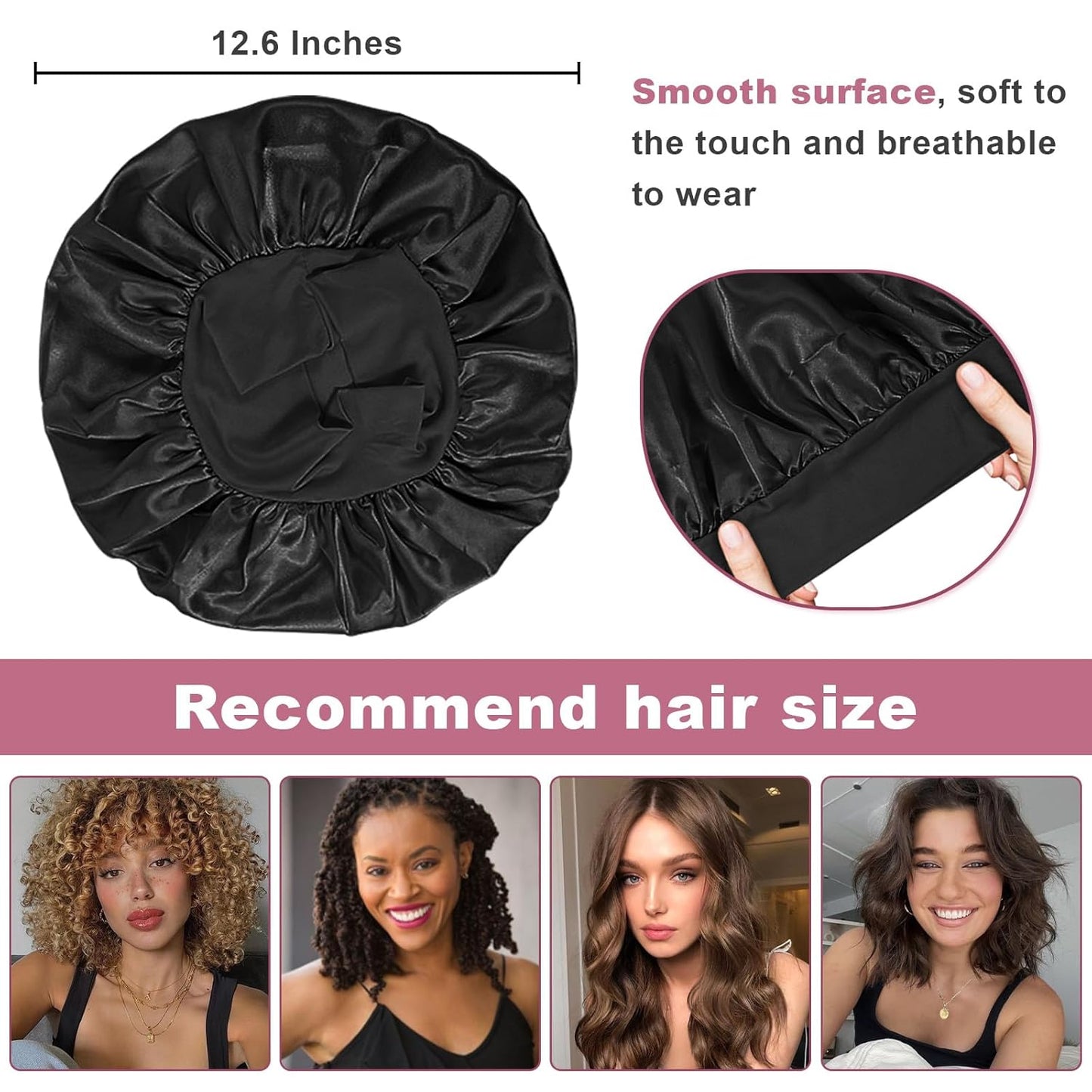 4Pcs Satin Bonnet Silk Bonnet, Hair Bonnet for Sleeping, Elastic Wide Band Silk Sleep Cap, Soft and Breathable