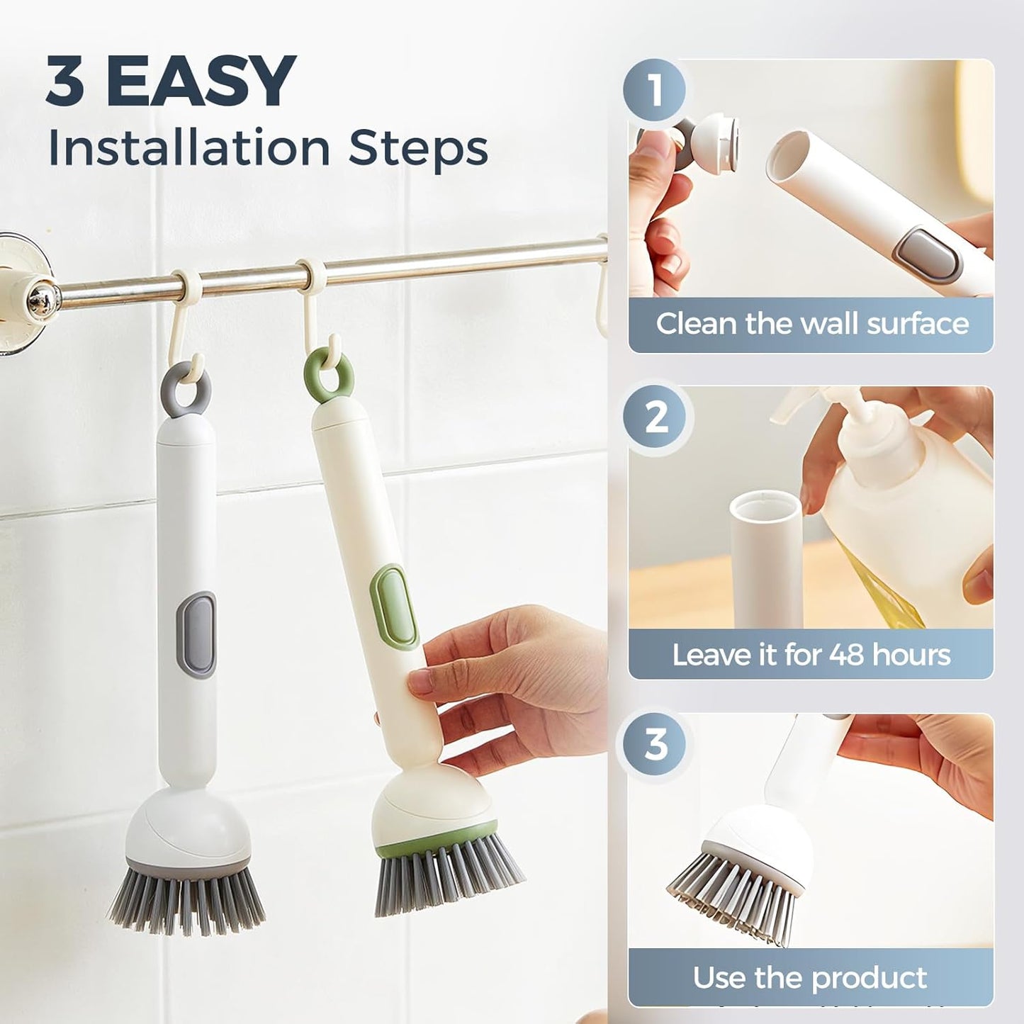 360° Rotatable Dish Brush with Soap Dispenser, Multifunctional Kitchen Cleaning Tool，Kitchen Brush with Holder