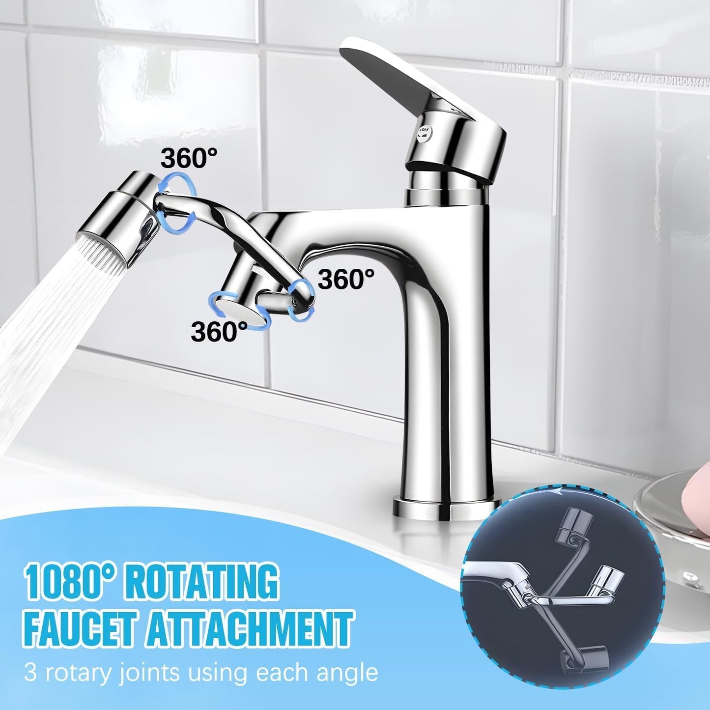 Robotic Arm in Brass Swivel Faucet Extender, Sink Water Faucet Extension Filter