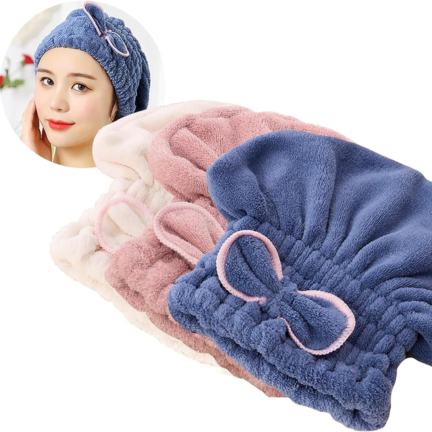 3PC Microfiber Hair Towel Caps, Extrame Soft & Ultra Absorbent