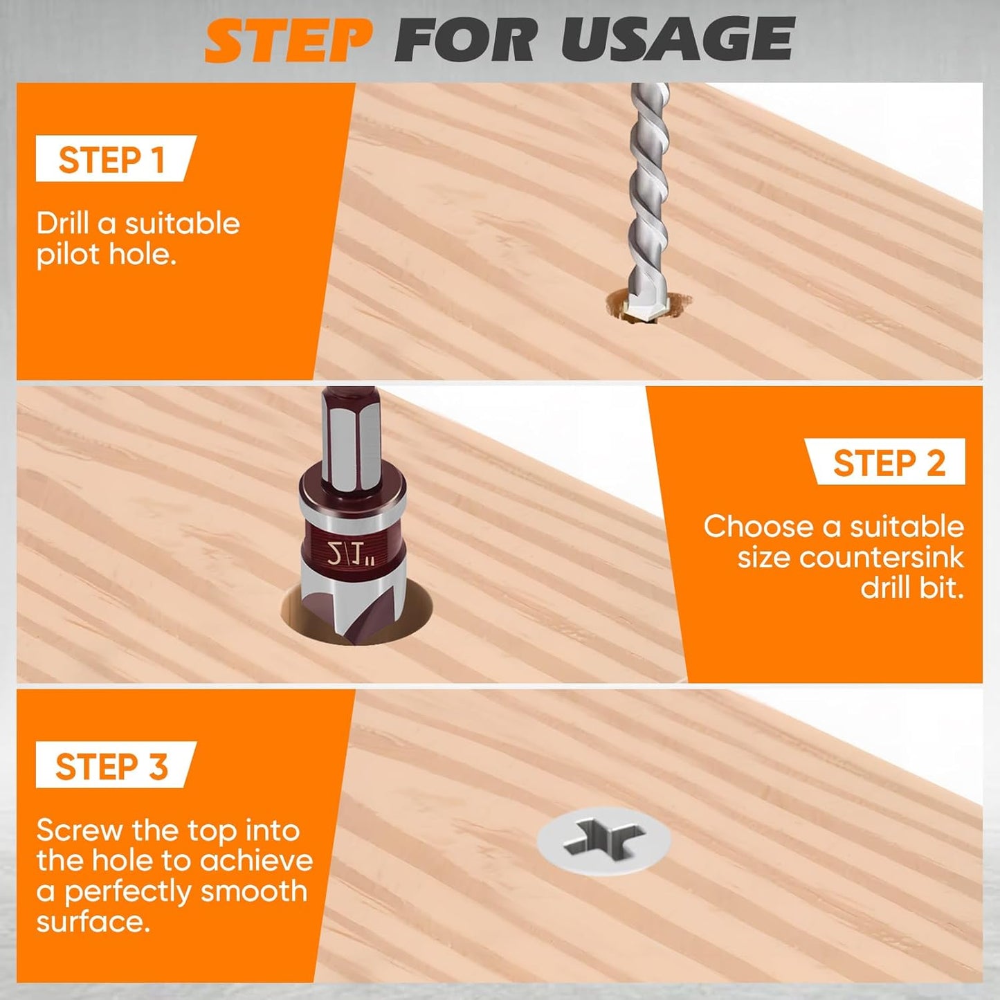 5PCS Countersink Drill Bit Set, 82 Degree HSS Counter Sink Drill Bits for Wood, Metal, Plastic