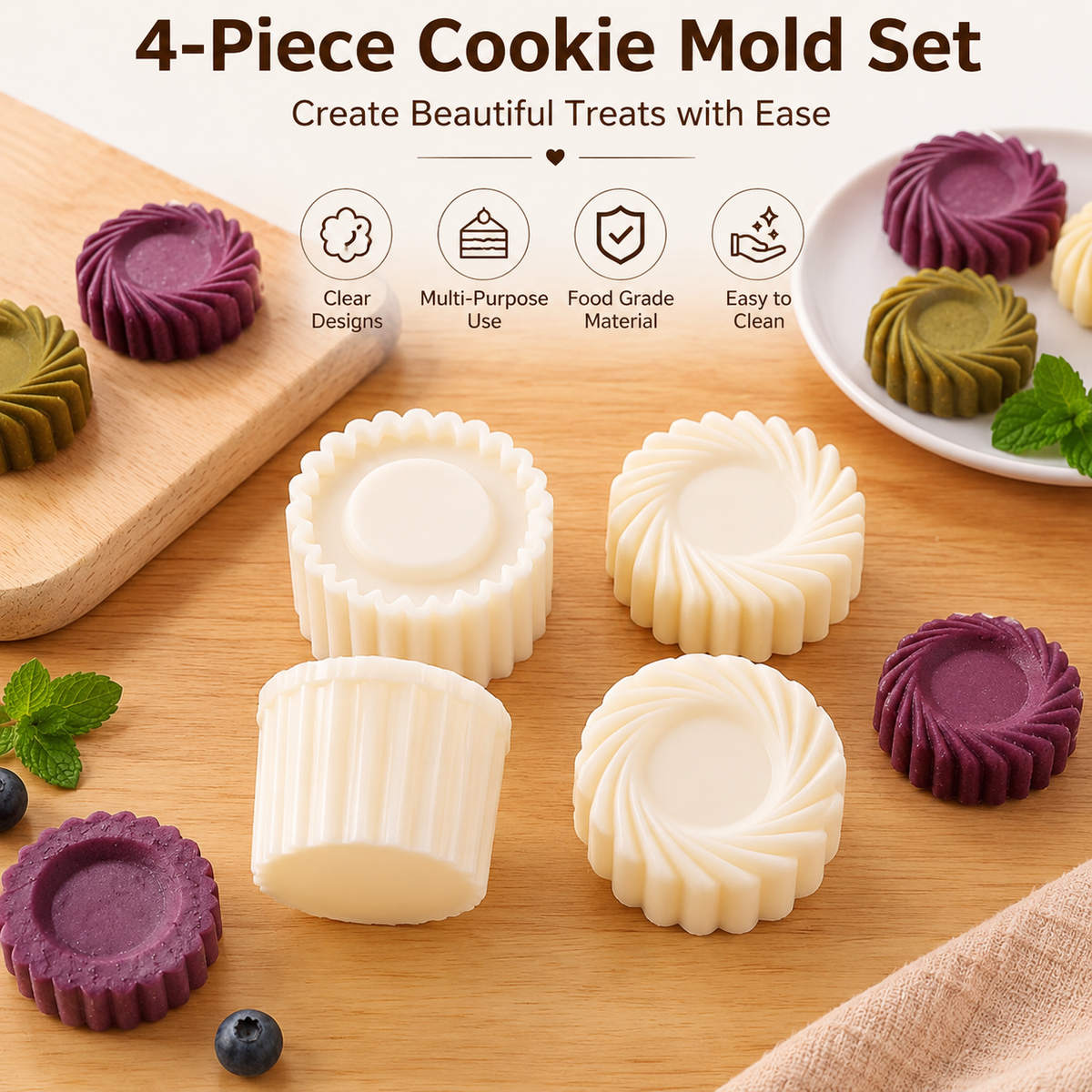 4-Piece 3D Flower Petal Cookie Cutter Set