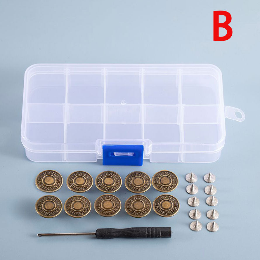 20 Pcs 17mm No-Sew Nailless Removable Metal Jeans Buttons With Thread Rivets and Screwdriver
