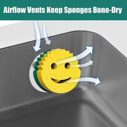 Stainless Steel Joyful Face Dish Sponge Holder with Suction Cup for Kitchen