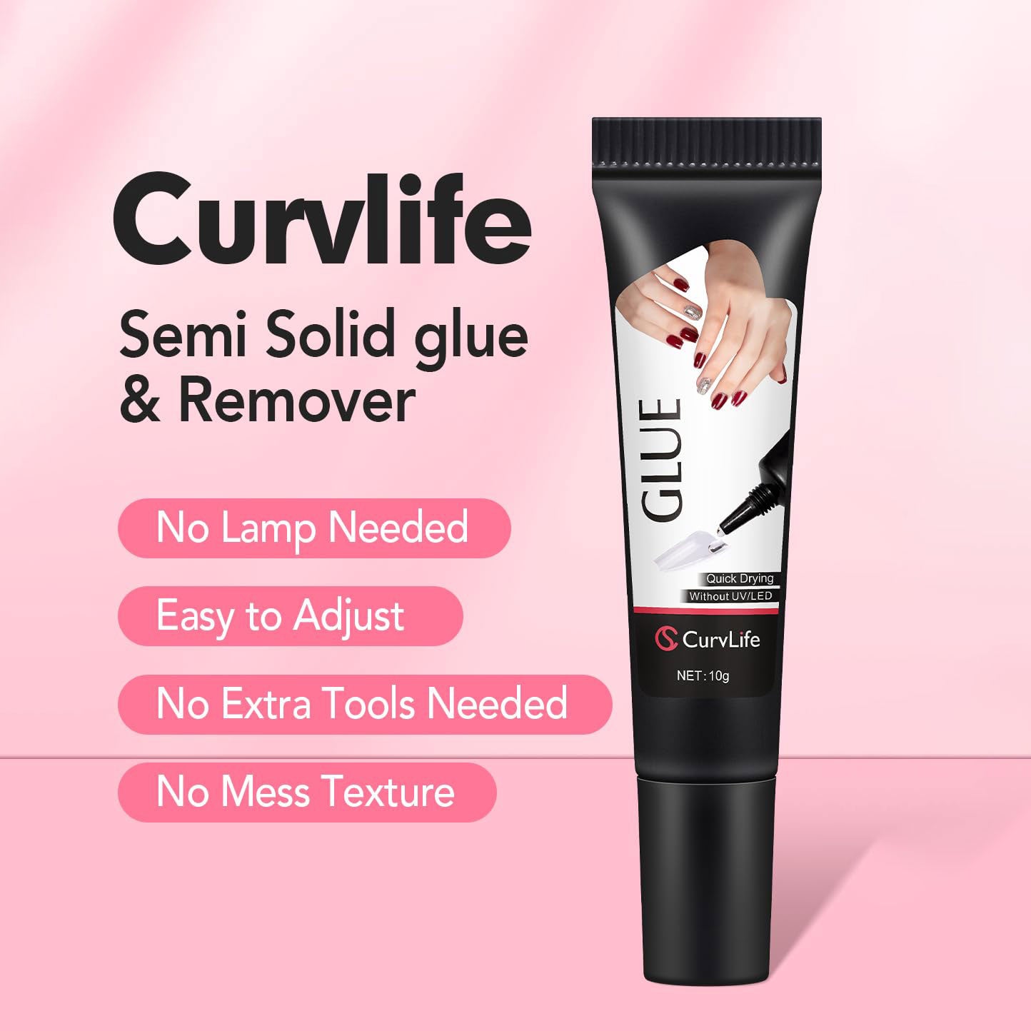 Quick Drying 10g Semi Solid Nail Glue for Press On Nails Tips No Need for UV Lamp Long Lasting