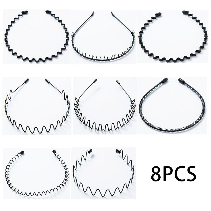 8pcs Unisex Fashion Metal Headbands Set for Men Women - Simple Elastic Non-Slip Hair Accessories