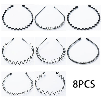 8pcs Unisex Fashion Metal Headbands Set for Men Women - Simple Elastic Non-Slip Hair Accessories