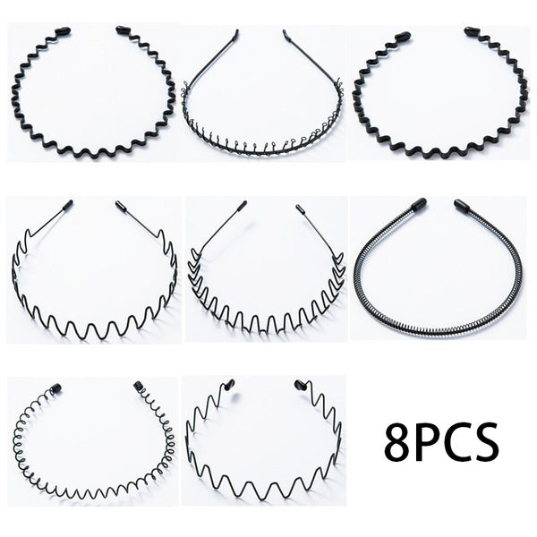 8pcs Unisex Fashion Metal Headbands Set for Men Women - Simple Elastic Non-Slip Hair Accessories