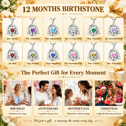 Women's Celtic Birthstone Necklace - Trinity Knot-Triquetra Crescent Moon Pendant