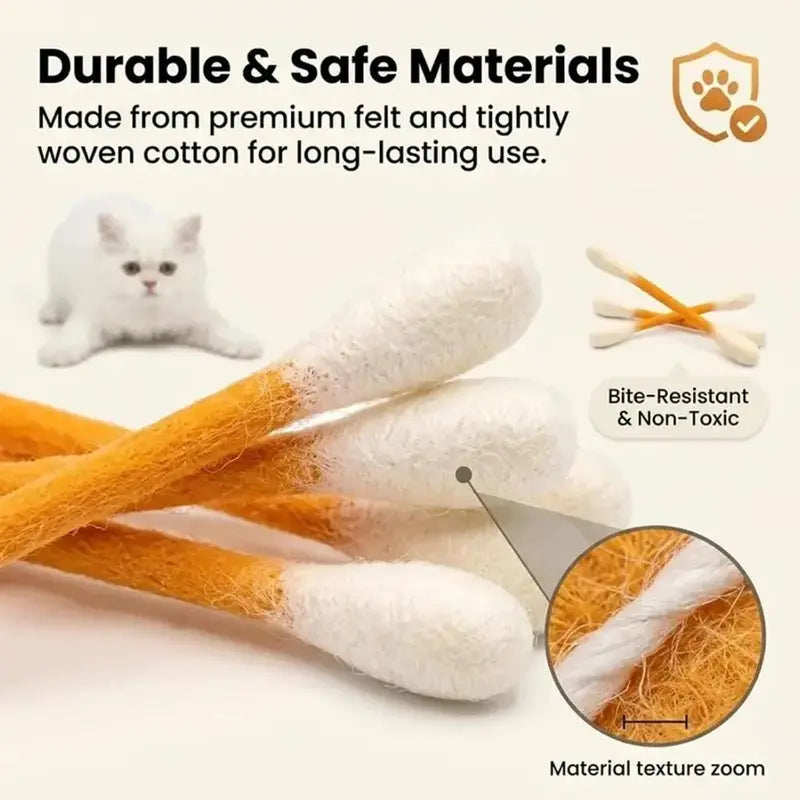 6 Pack Giant Q-tip Shaped Cat Toys, Soft Felt Cotton Swab Teething Sticks