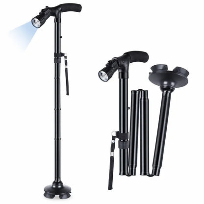 Foldable Smart Cane for Seniors, Adjustable Walking Stick with LED Light