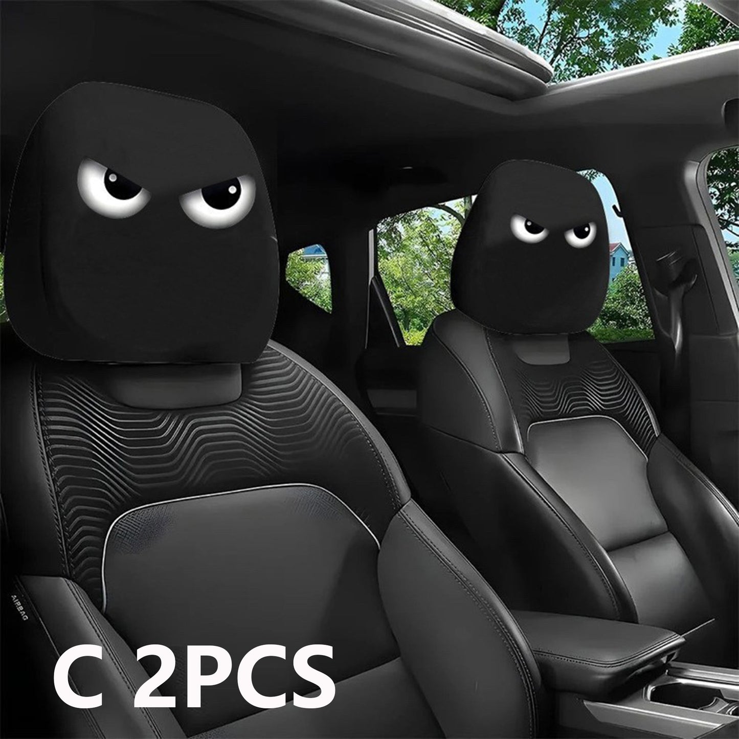 2PCS Funny Cartoon Car Headrest Covers Stretchable Universal
