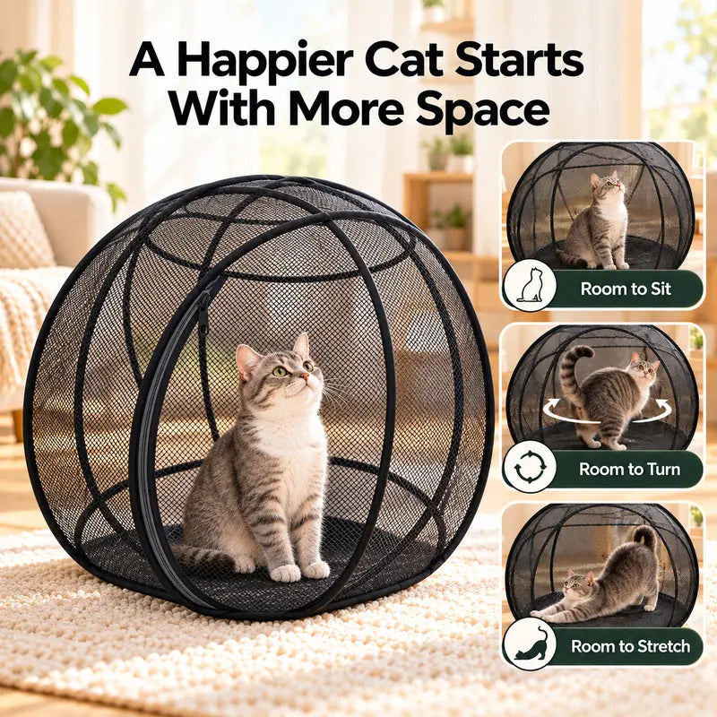 Collapsible Cat Rolling Playpen - Breathable Mesh Outdoor Pet Exercise Tunnel