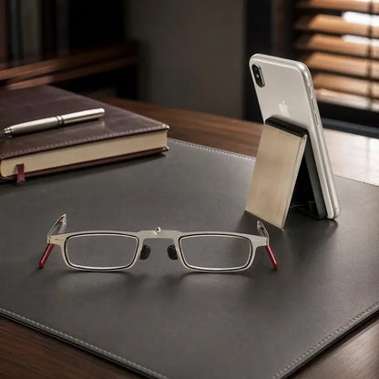 Portable Folding Pocket Reading Glasses, with Slim Metal Phone-Attachable Storage Case