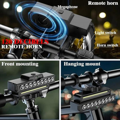 USB Rechargeable Bicycle Headlight with 9LED Horn, Digital LED Display