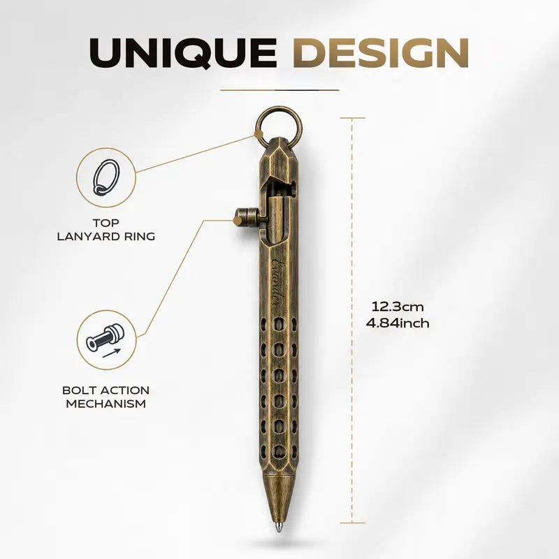 Vintage Brass Style Retractable Writing Pen with Keyring