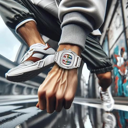 Mens Retro Square Stainless Steel Wristwatch