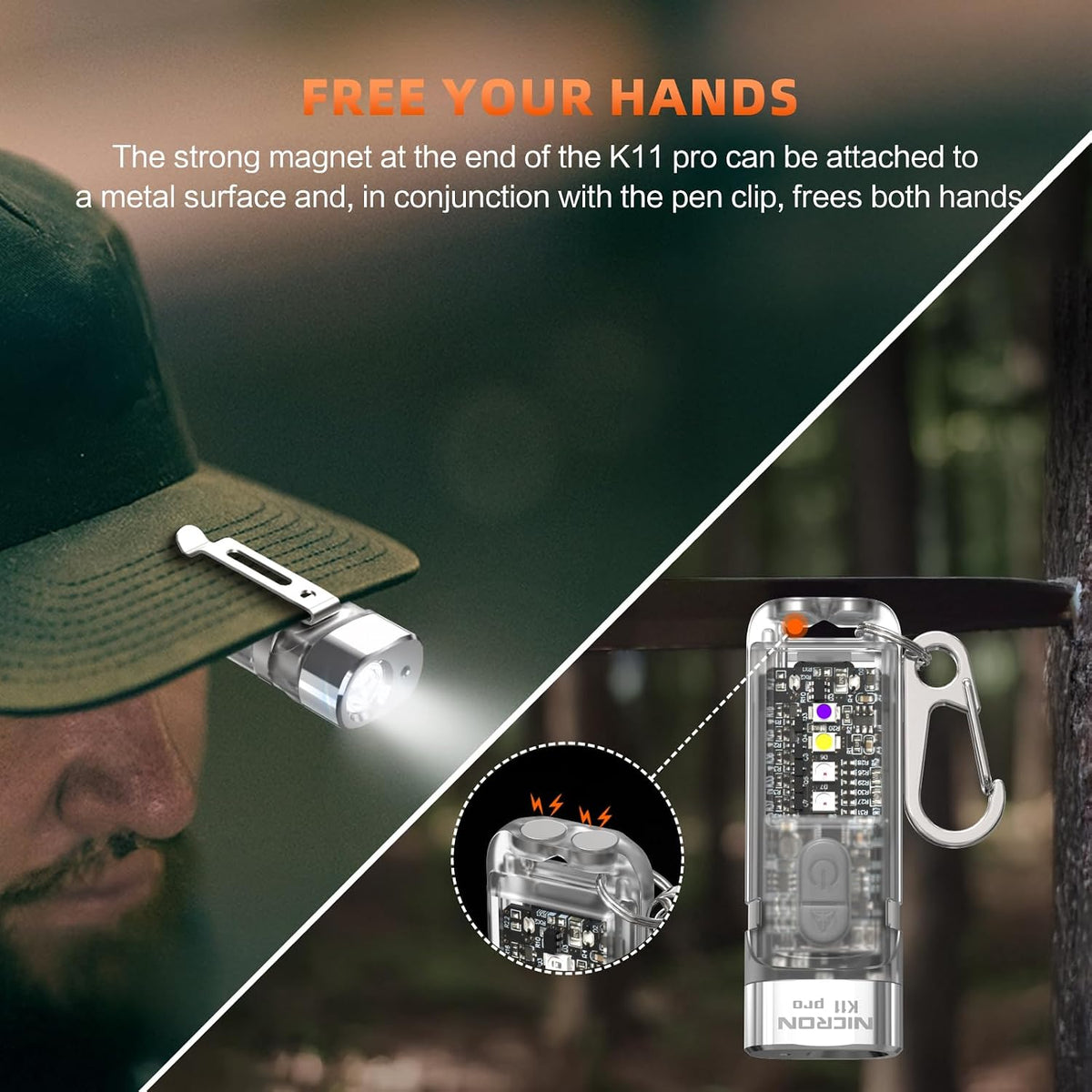 Magnetic Keychain Flashlight, 550 Lumens RGB & UV Laser Light