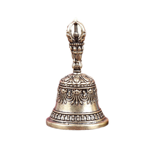 Handheld Engraved Brass Bell, Antique Style Healing Chime with Clear Ringing Sound