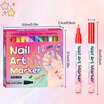 12-Color Waterproof Nail Art Pens
