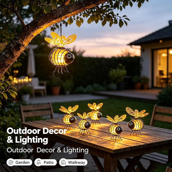 Hanging Solar Bee Light – Warm Amber Glow, Flicker-Free