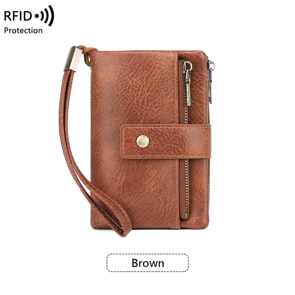 Women RFID Blocking Soft Leather Tri-fold Large Capacity Compact Card Holder with Zipper Coin Pocket 2 ID Window