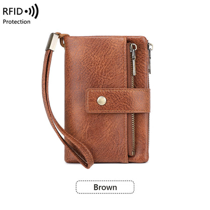 Women RFID Blocking Soft Leather Tri-fold Large Capacity Compact Card Holder with Zipper Coin Pocket 2 ID Window