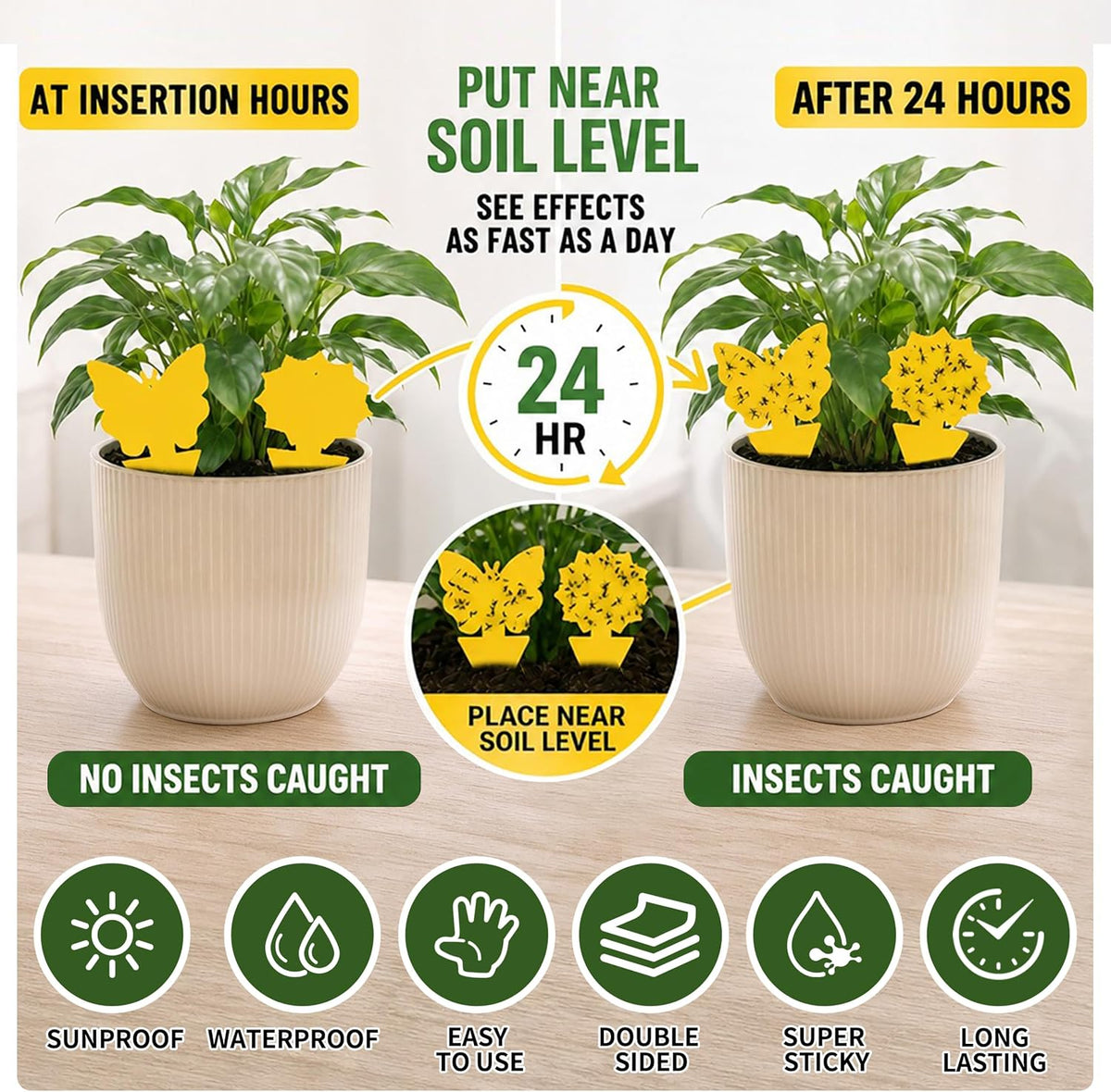 30 Pack Yellow Sticky Traps, Fungus Gnat Traps