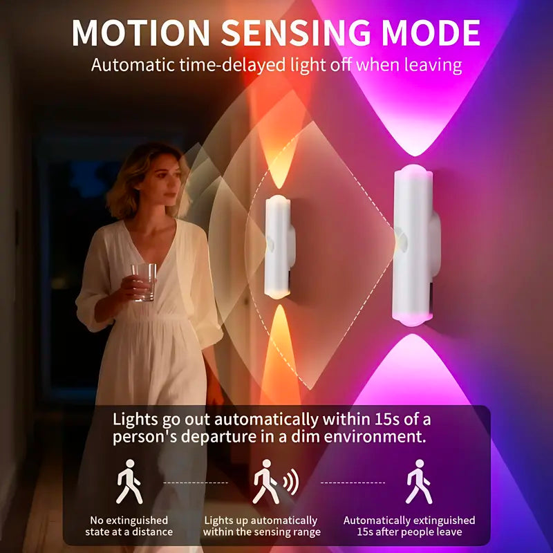 2PCS Rechargeable RGB Wall Lights with Motion Sensor