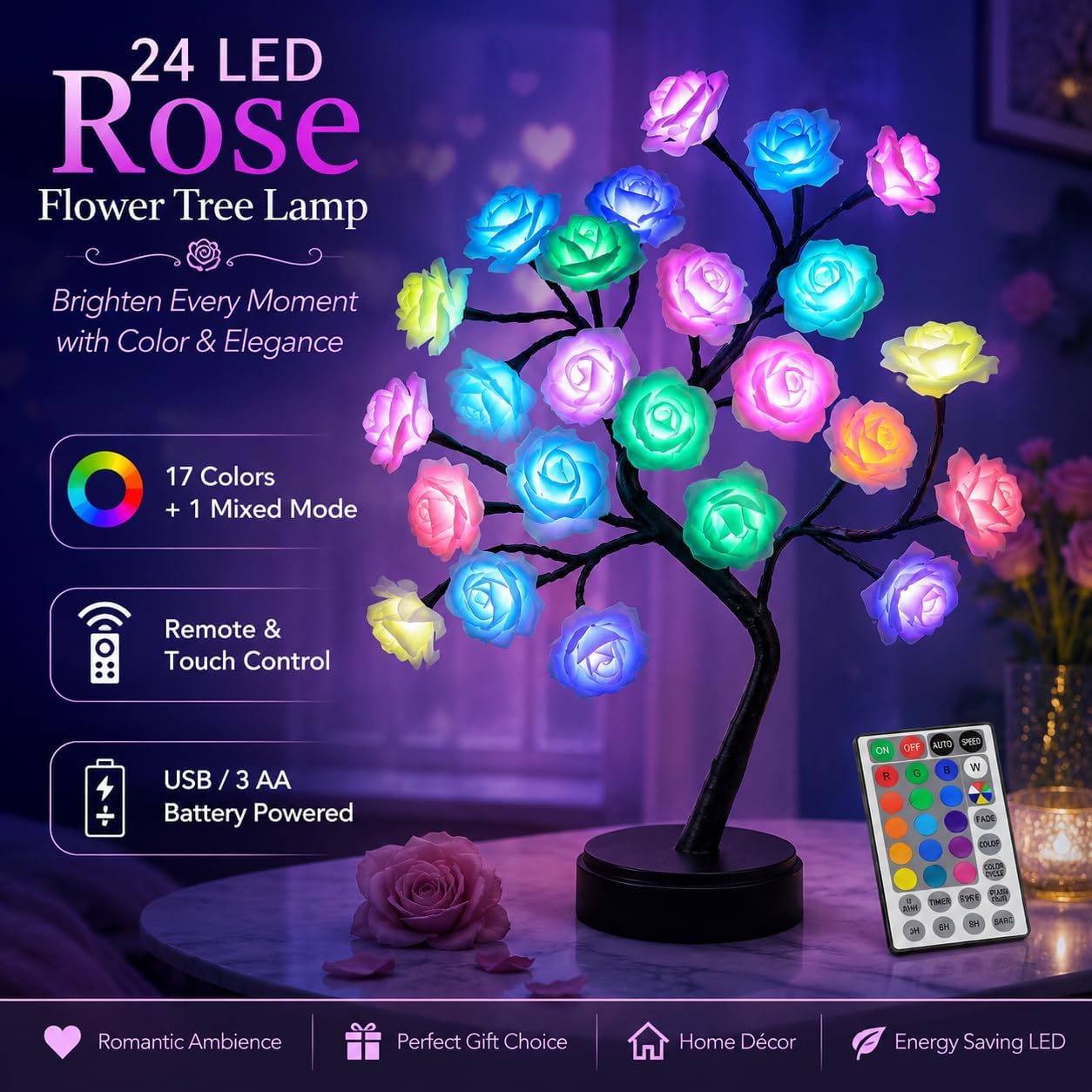 LED Rose Tree Light with Remote Control