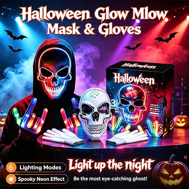 Halloween LED Spooky Skeleton Hacker Mask Set