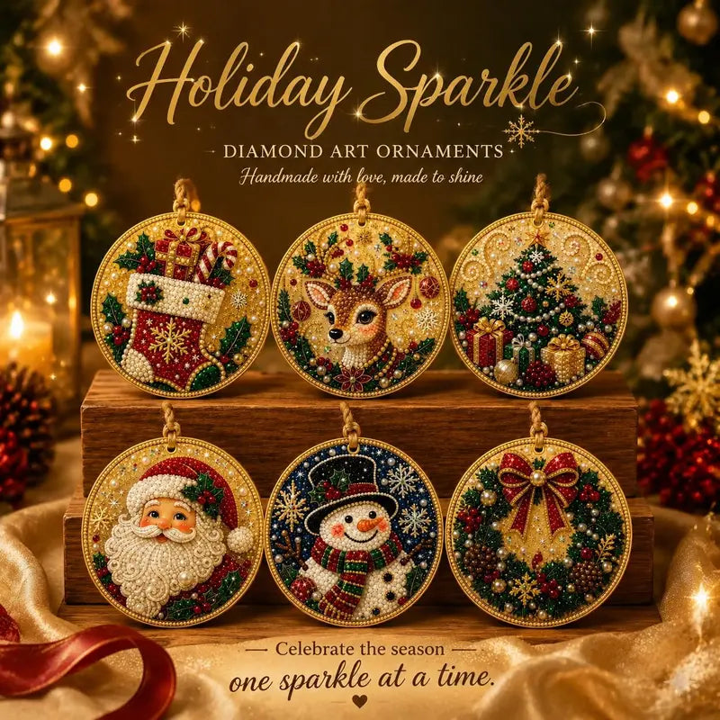 6-Piece Christmas DIY Diamond Painting Ornament Set