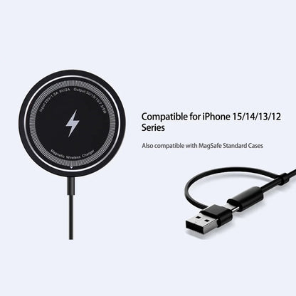 2-in-1 Magnetic Wireless Charger with USB-C & USB-A Ports for iPhone Fast Charging