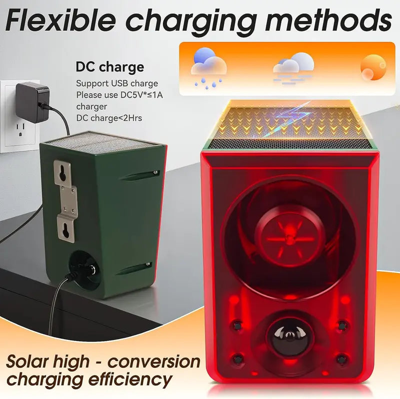 Solar Outdoor Motion Sensor Alarm - Dog Barking & Gunshot Sound