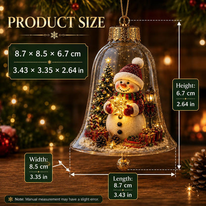 Miniature festive scene Christmas tree with glowing bell decoration
