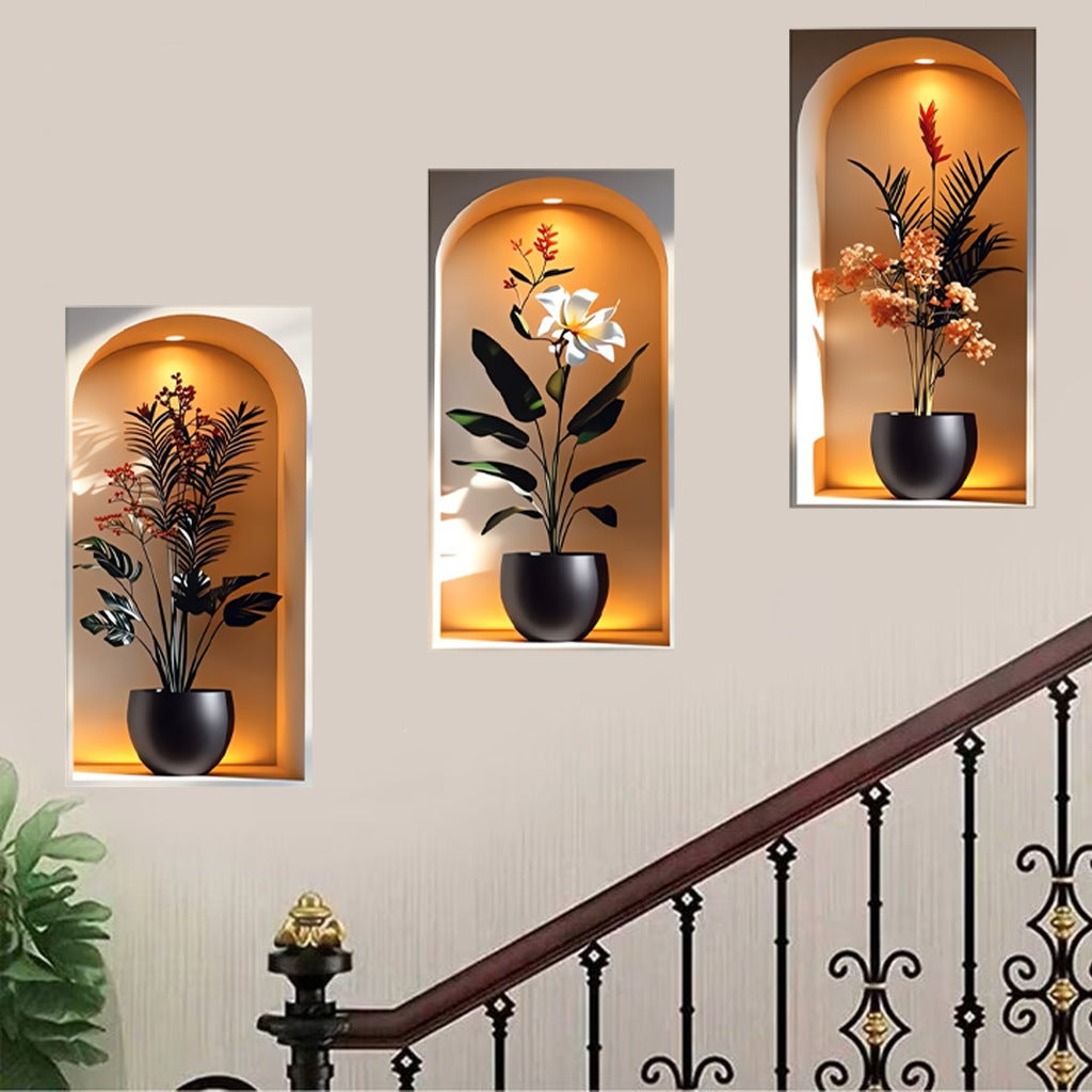 3PCS Elegant Tropical Plant Niche Wall Stickers