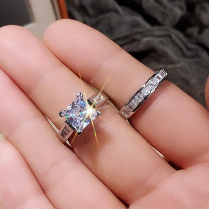 Women's square couple ring set