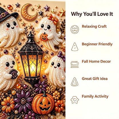 Halloween Ghost Pearl Art DIY Kit, 3D Pearl Mosaic Craft Set